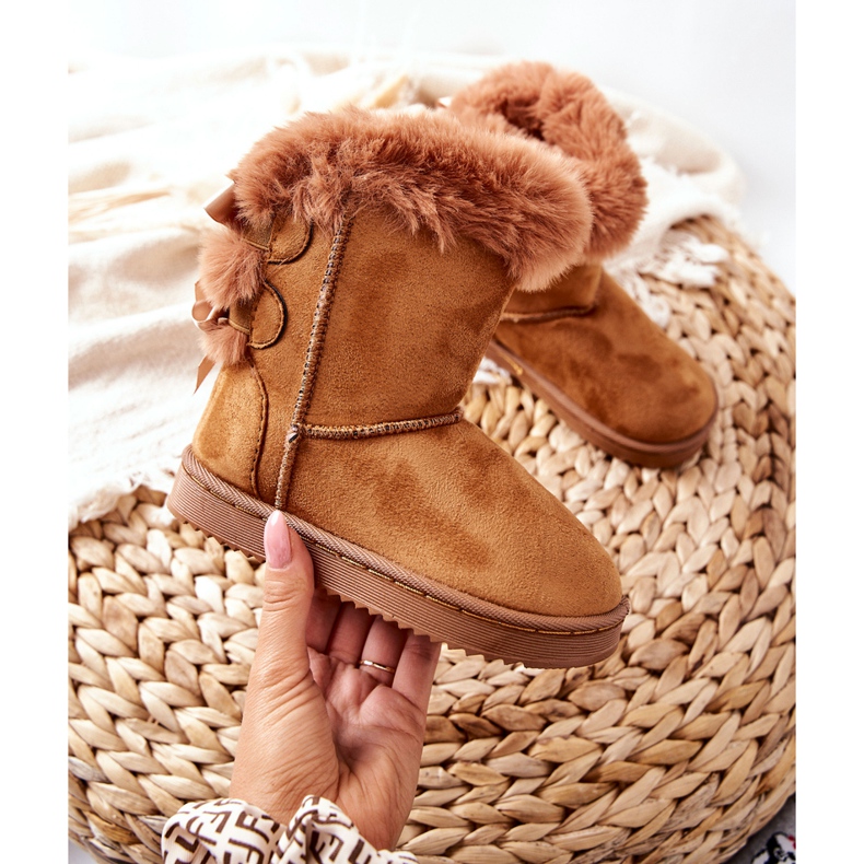 FR1 Barns varma stövlar med rosetter Khaki Funky Snow Boots brun 2