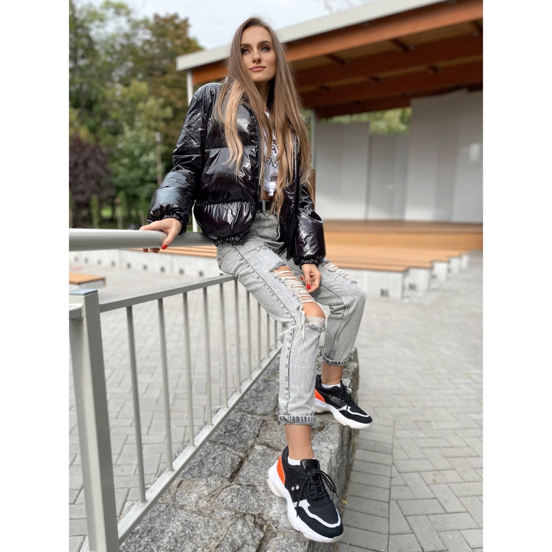 SHELOVET Bekväma trendiga sneakers svart orange silver- 1