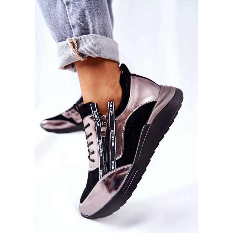 POTOCKI Läder Sportskor Sneakers Svart Silver Minor silver- 1