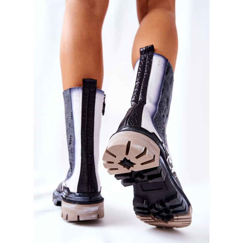 Höga Maciejka-läderstövlar Svart-Vit 05141-11 1