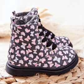 PE1 Läderstövlar uppvärmda med grå ull med Amy fjärilar 2