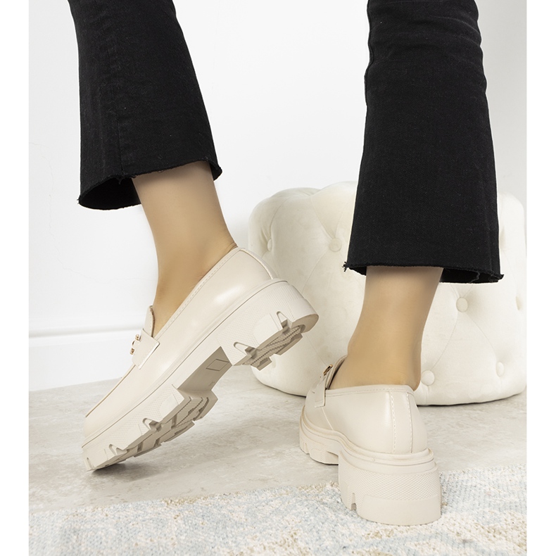 Beige mockasiner med höga Anouksulor gyllene 1