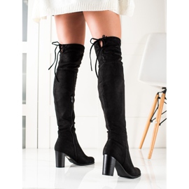 TRENDI Högklackade lårhöga stövlar svart 1