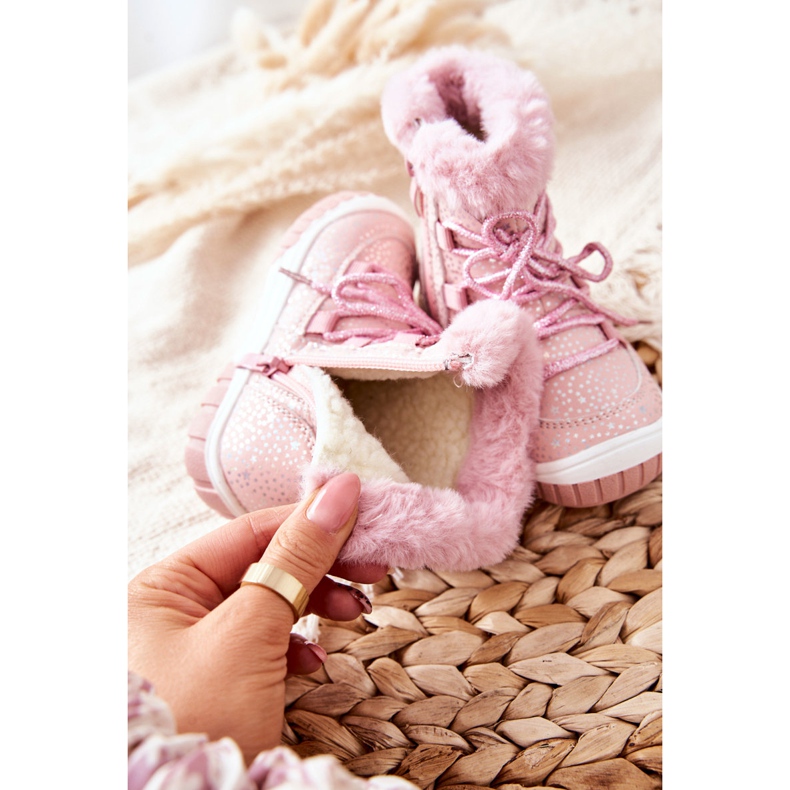 PE1 Varma snöskor med pälsrosa stjärnor 1