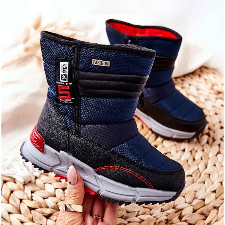 PJ2 Barns varma höga snöstövlar Marinblå Leoth 1