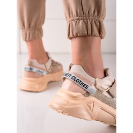 TRENDI Sneakers med kardborrmode beige gyllene 1
