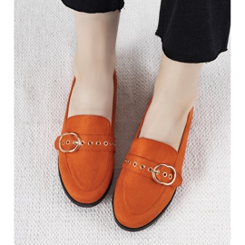 Orange mockasiner med guld Verreau dekoration 1