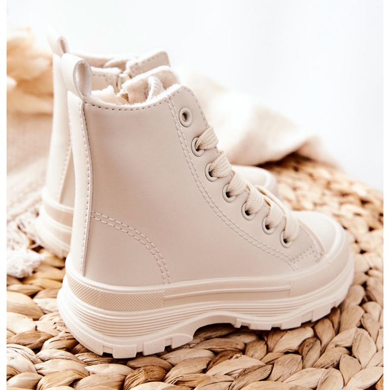 FR1 Barns lädervarma sneakers Ljusbeige Bomi 2