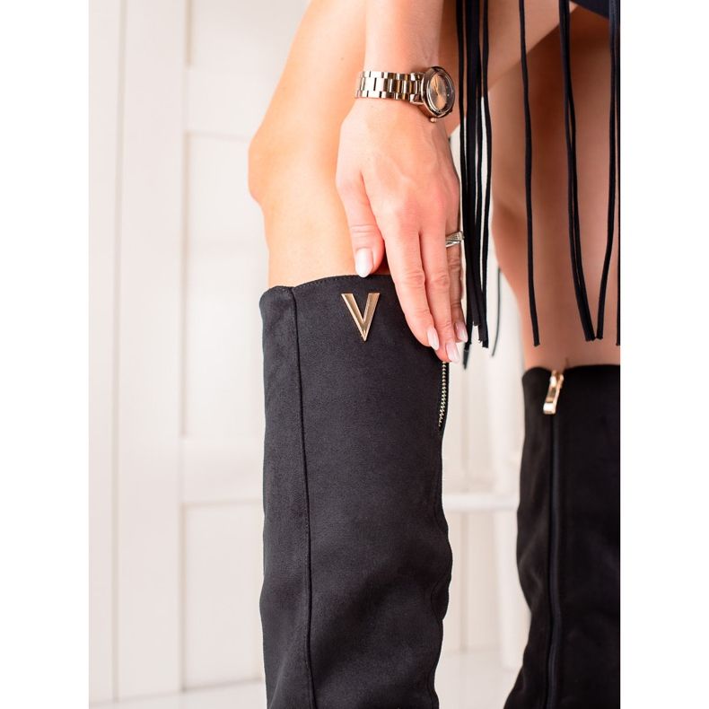 TRENDI Eleganta stövlar i mocka svart 1