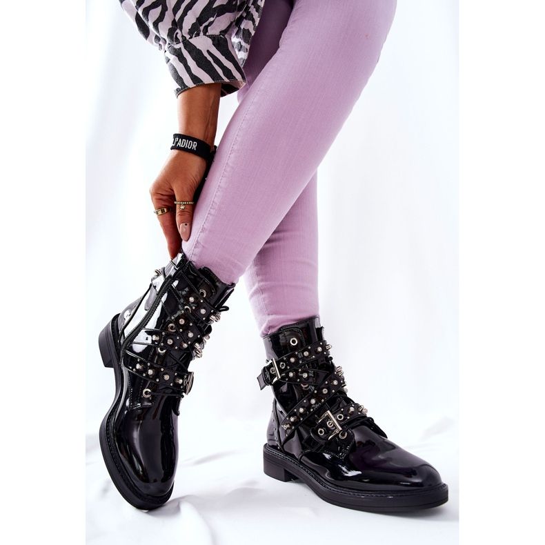 Lackerade stövlar med svarta Lorist -remsor 2