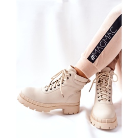 Ideal Shoes Timberki stövlar Traperki Beżowe Mustgrow beige 1