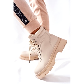 Ideal Shoes Timberki stövlar Traperki Beżowe Mustgrow beige 3