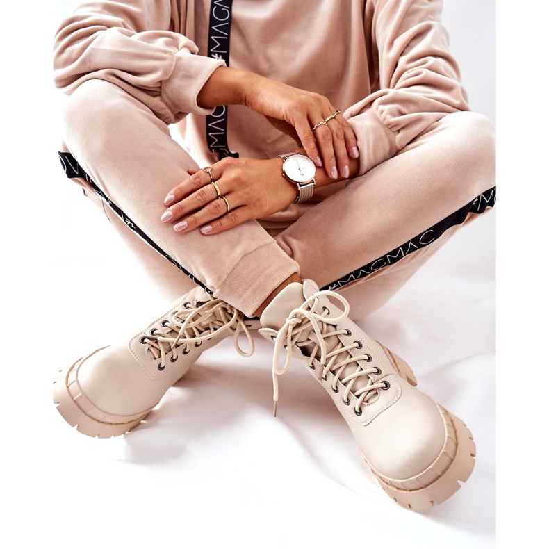 Ideal Shoes Timberki stövlar Traperki Beżowe Mustgrow beige 5