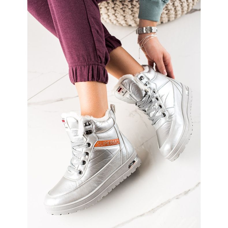 TRENDI Snowboots med Glitter Supermo silver- 2