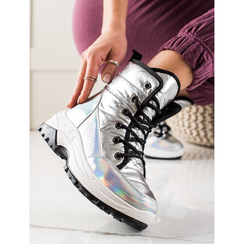 TRENDI Snowboots med holo-effekt silver- 1