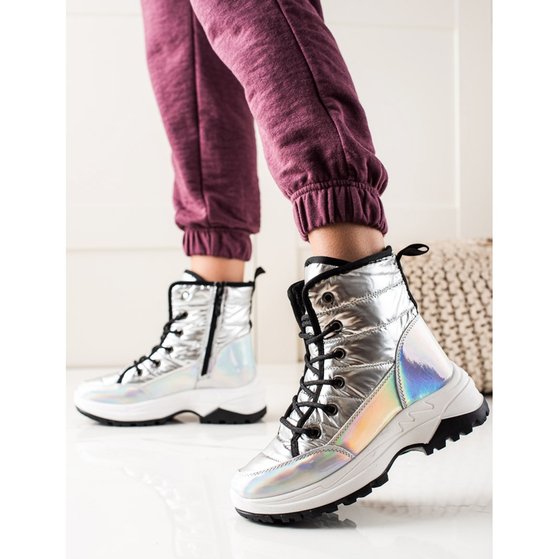 TRENDI Snowboots med holo-effekt silver- 2