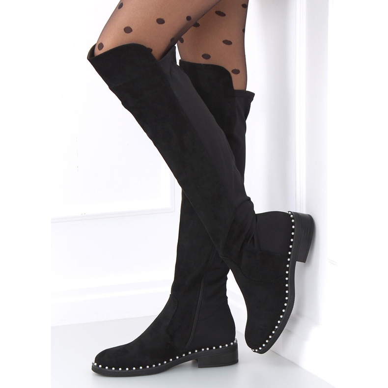 Over-the-knee boots med Verso Black pärlor svart 2