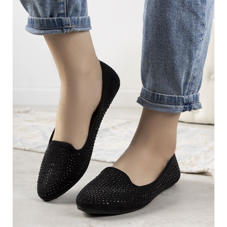 Svarta ballerinor prydda med Harriette cubic zirconia 1