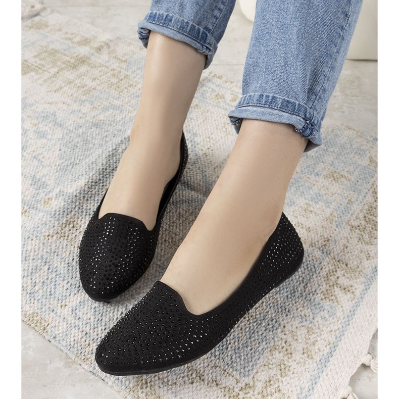 Svarta ballerinor prydda med Harriette cubic zirconia 2