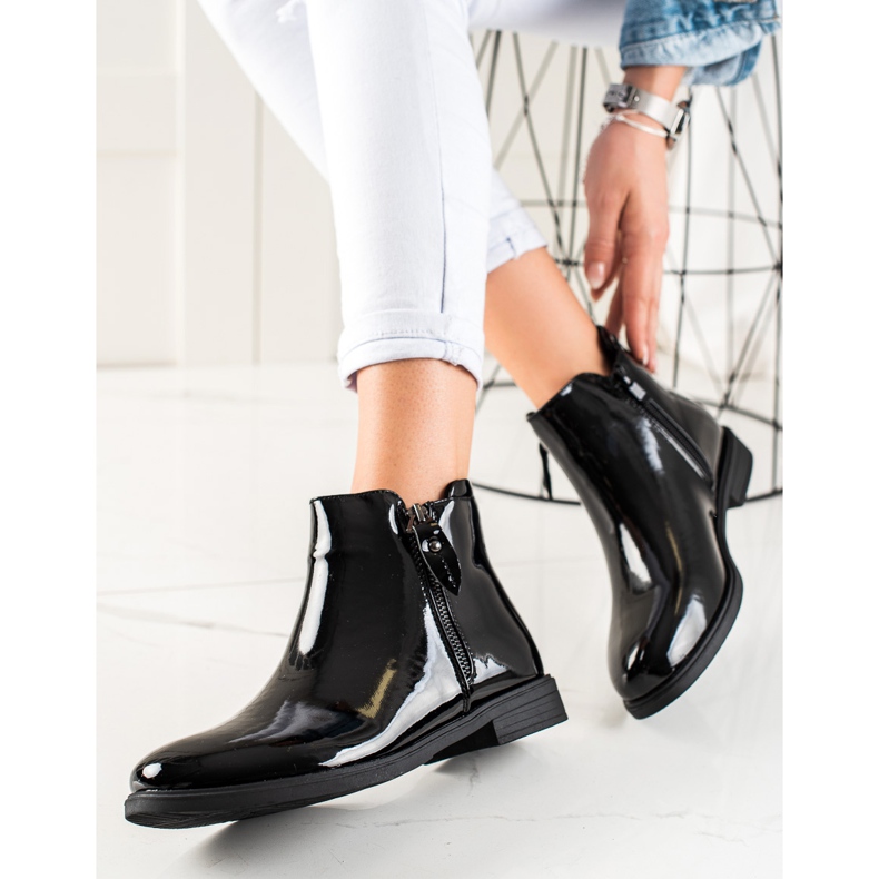 TRENDI Klassiska lackade stövlar svart 2