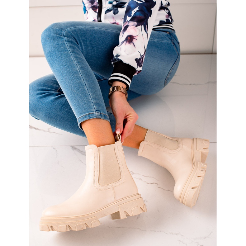 Seastar Trendiga Chelsea stövlar på plattformen beige 1