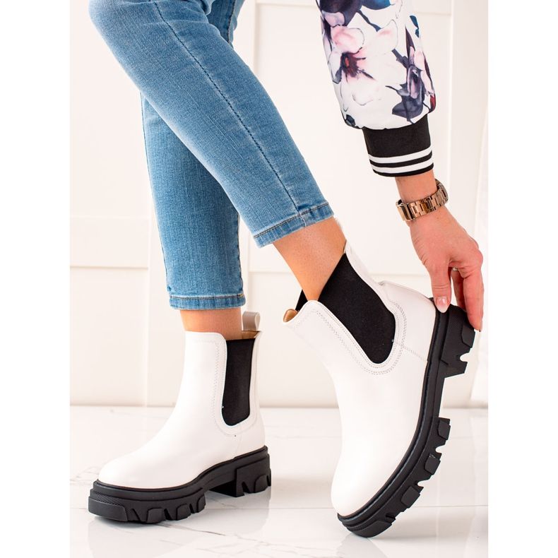 Seastar Trendiga Chelsea stövlar på plattformen vit 2