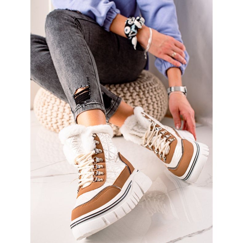 TRENDI Varma snöskor på plattformen vit brun 2