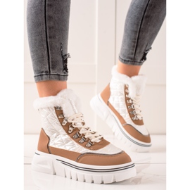 TRENDI Varma snöskor på plattformen vit brun 1