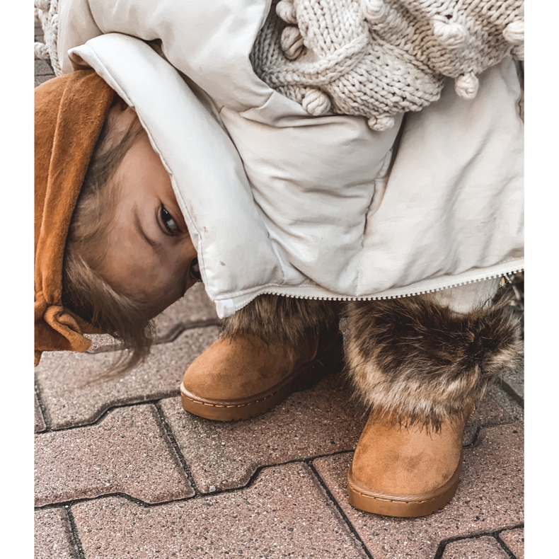 FRROCK Snöskor med pälskamel liten räv beige gul 2