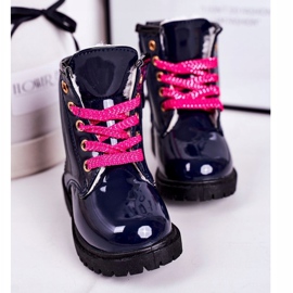 Barnskor uppvärmda med päls, lackerad marinblå pinkie 3