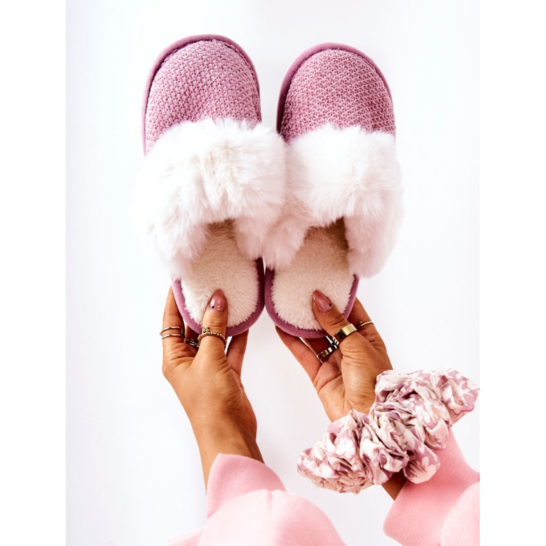 Varmrosa tofflor med päls Flamarin beige 1