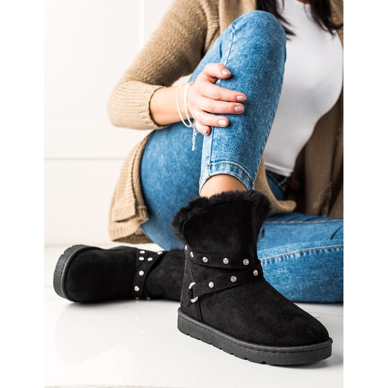 TRENDI Svart Mukluki med zirkoner 2