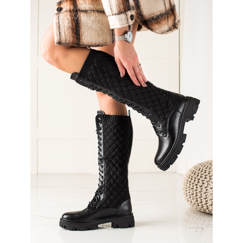 TRENDI Quiltade arbetarstövlar svart 1