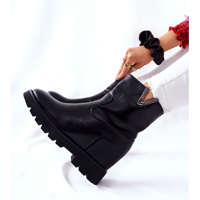 PG1 Svarta Ankel Boots På Dold Kil Med Tiver Emblem 2