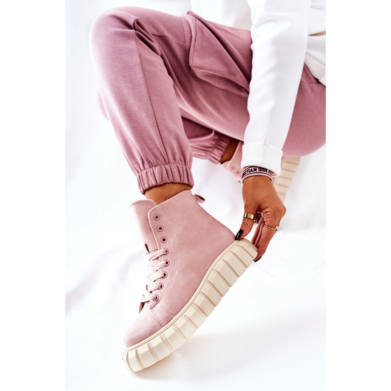 Höga sneakers i mocka på rosa Meniphise-plattform beige 1