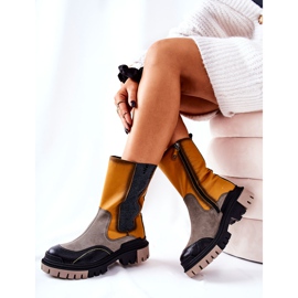 Höga Maciejka Läderstövlar Gul-Grå 05141-07 beige svart gyllene 1