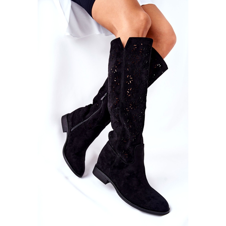 PG1 Openwork stövlar på en dold svart kil Lara röd 1