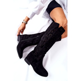 PG1 Openwork stövlar på en dold svart kil Lara röd 4