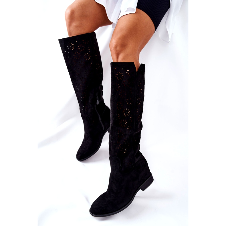 PG1 Openwork stövlar på en dold svart kil Lara röd 6