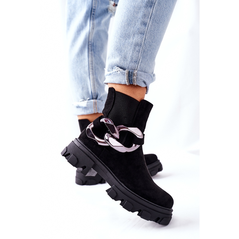 S.Barski Kvinnors isolerade stövlar, svarta chelsea stövlar med en prydnad 2