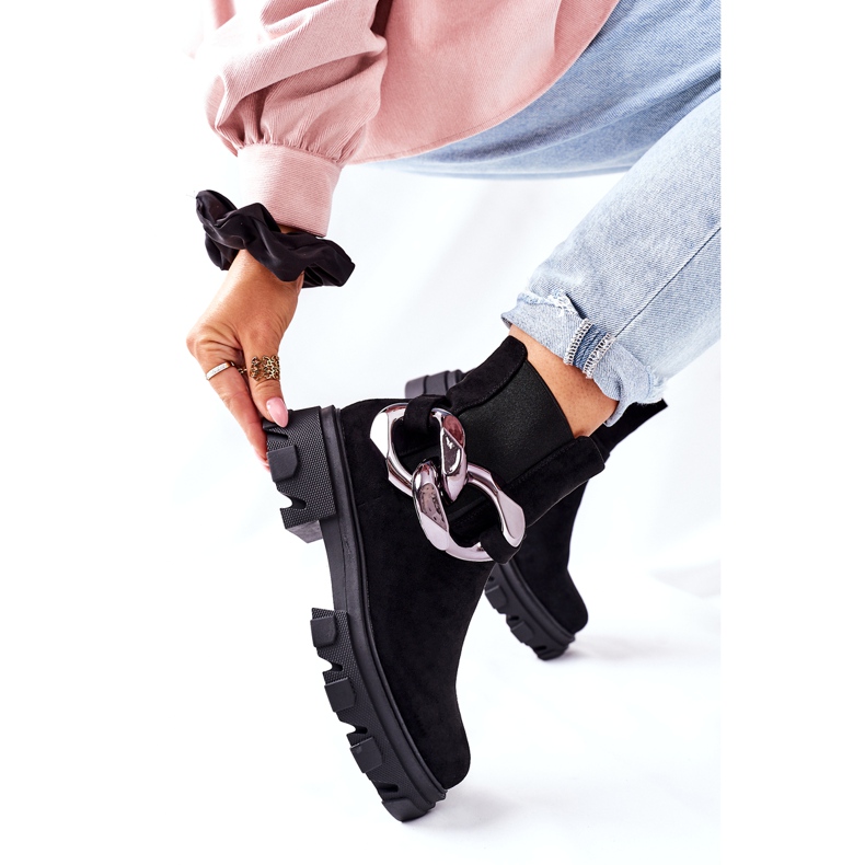 S.Barski Kvinnors isolerade stövlar, svarta chelsea stövlar med en prydnad 3