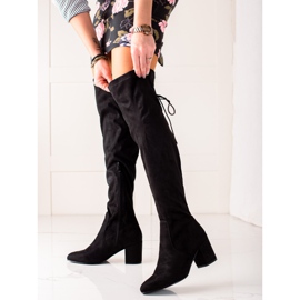 Laura Mode Högklackade lårhöga stövlar svart 1
