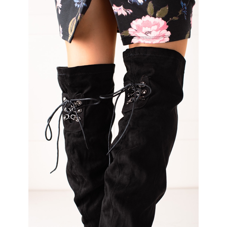 Laura Mode Högklackade lårhöga stövlar svart 2