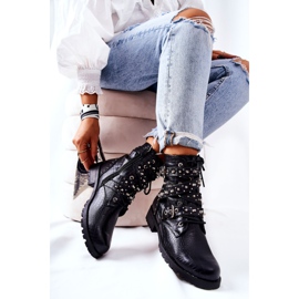 Stövlar i läder med ränder Djurmönster Svart keferin 1