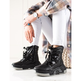 TRENDI Svarta snöstövlar med snörning 2