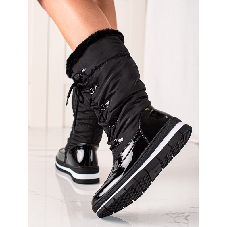 TRENDI Höga snökängor med päls svart 2