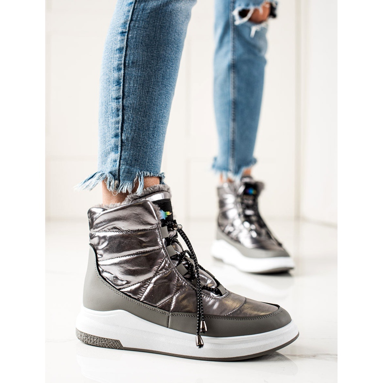 TRENDI Fashionabla glänsande snöstövlar silver- 1