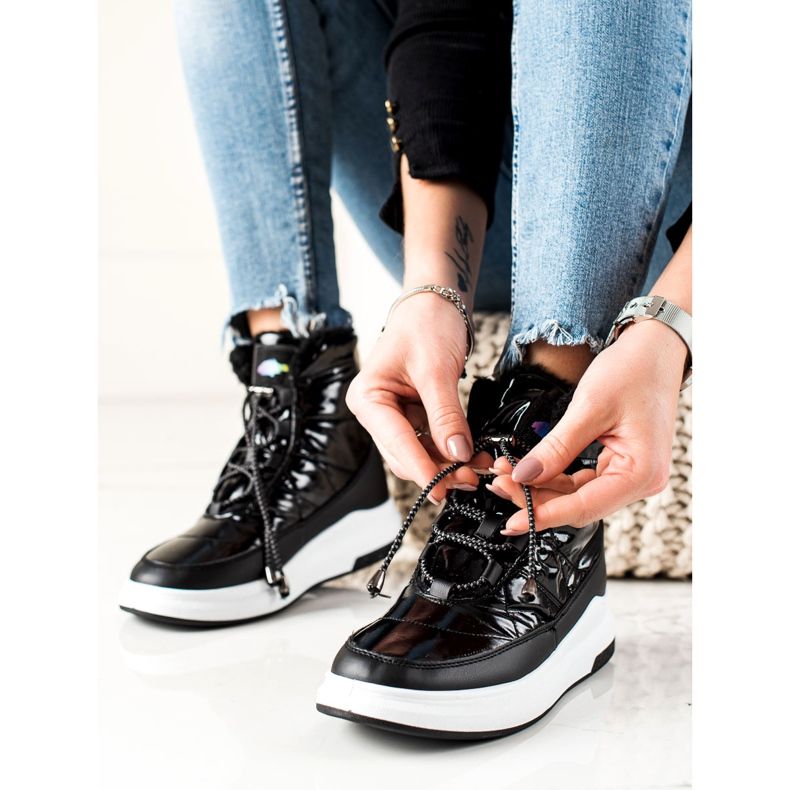 TRENDI Fashionabla glänsande snöstövlar svart 2