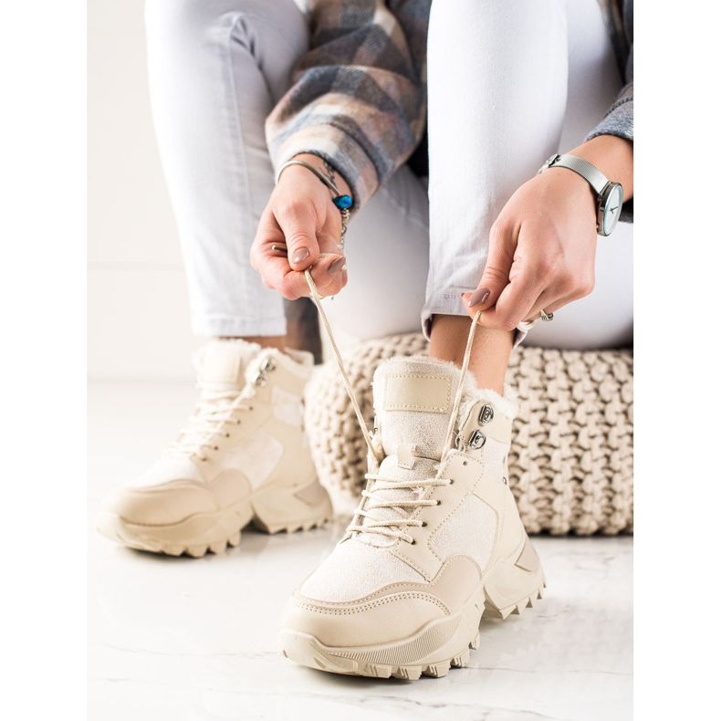 TRENDI Varma snörstövlar beige 1