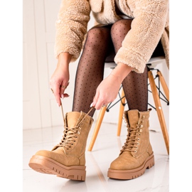 TRENDI Klassiska bruna vandringskängor beige 2